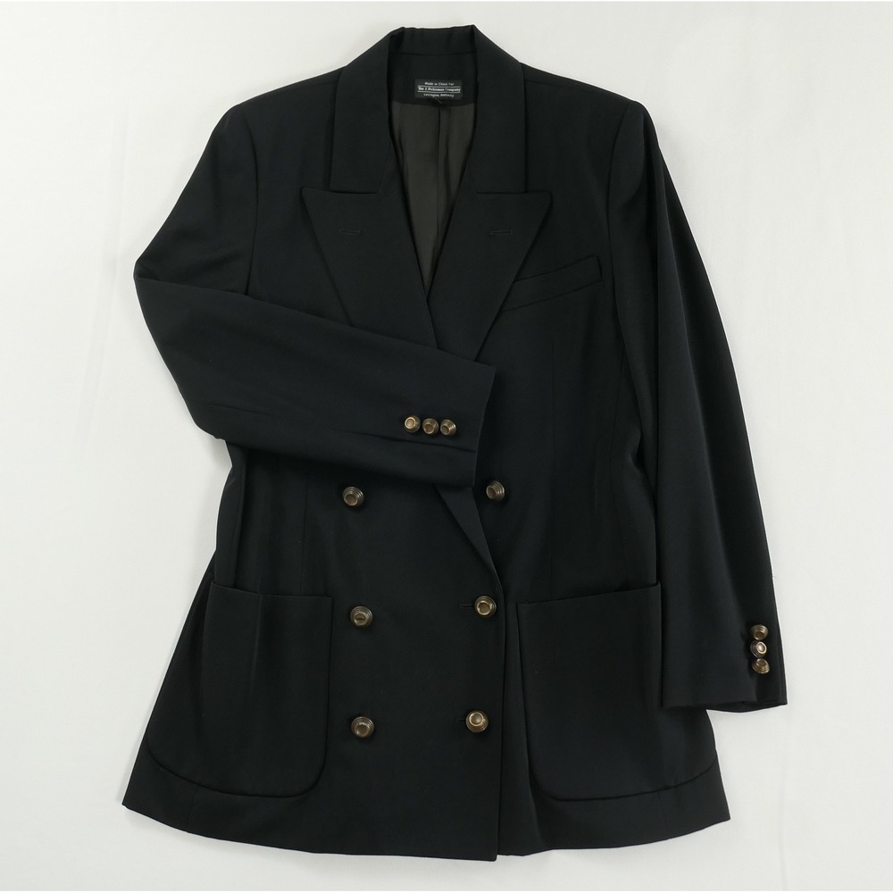 J Peterman Co. Wool Gabardine Double Breasted Peak Lapel Blazer Women's 8